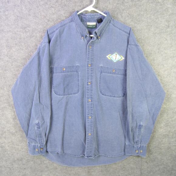 Coldwater Creek Shirt Mens XL Blue Button Down Embroidered Bear Western Cotton - Picture 1 of 10